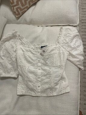 GAP White Eyelet Square Neck Puff Sleeve Top